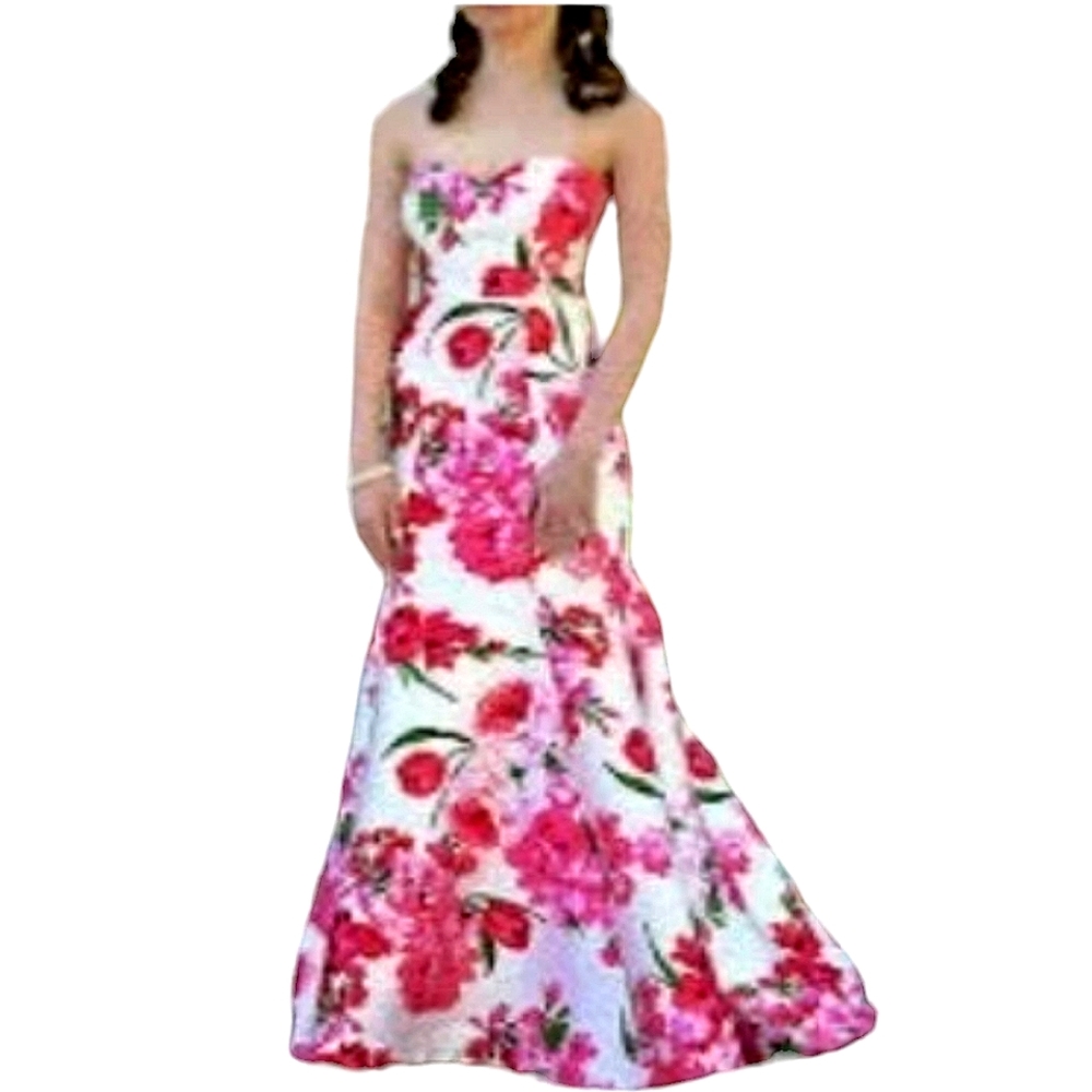 BSmart Nwot Strapless Sweetheart White/Shades of Pink Garden Floral Evening Gown